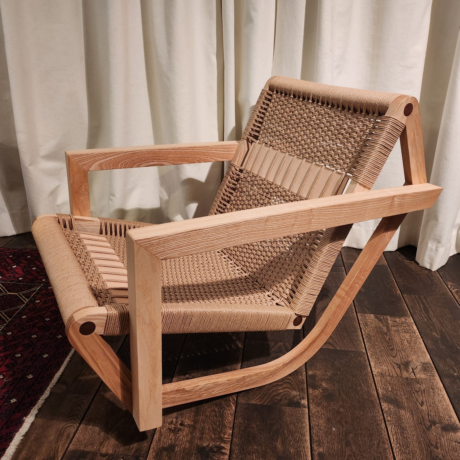 RollX Rocking Chair - Ash in Oil finish, Steam bent legs, Danish cord, harness leather untreated